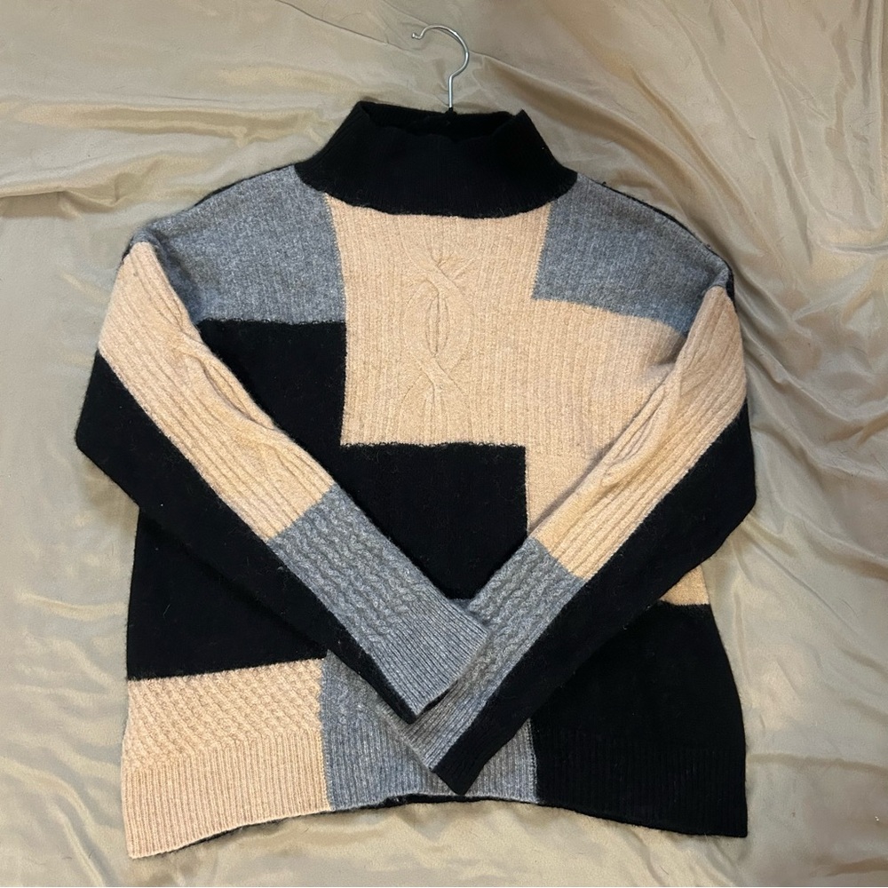 Patchwork Turtleneck Sweater Cashmere Blend Size M